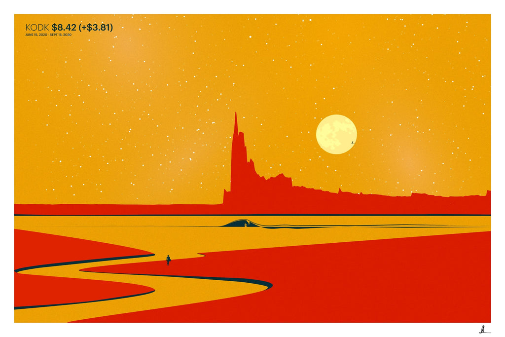 Kodak 2020 stock chart drawn as a landscape, art print.